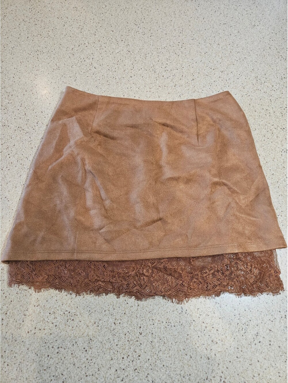 Commense Brown Faux Suede Mini Skirt with Lace Hem Size M